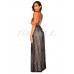 THE " KATIE" TEXTURED LACE LUXURY MAXI DRESS W/ PLUNGING NECKLINE... BLACK/NUDE...