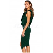 THE " ALAINE " SWEETHEART RUFFLED ONE SHOULDER COCKTAIL DRESS.... EMERALD 