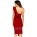 THE " ALAINE " SWEETHEART RUFFLED ONE SHOULDER COCKTAIL DRESS....  RUBY