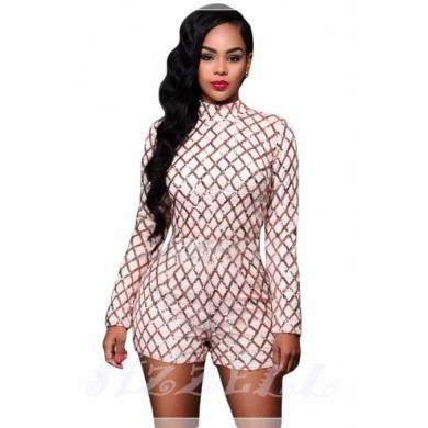 THE "AUDREY" LUXE LONG SLEEVED SEQUIN ROMPER... IVORY/ ROSE GOLD...
