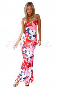 THE " DIANE" LUXE FLORAL MAXI DRESS W/ DOUBLE CRISSCROSS.... PINK/ MULTI FLORAL...