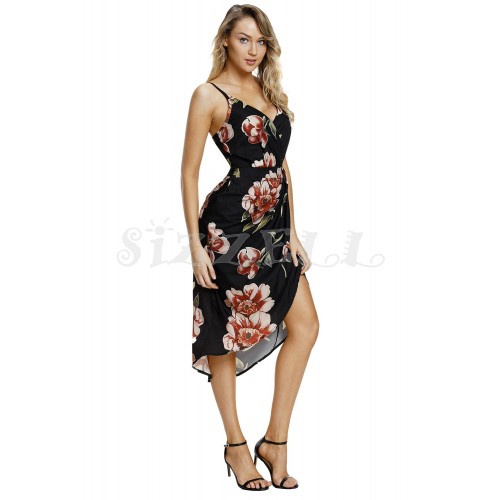 THE " JENNY" BLACK FLORAL PLUNGING NECKLINE LUXE FLORAL FRONT WRAP DRESS...