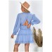 THE "MARI" RUFFLE DETAILED LUXE DRESS WITH CUT OUT BACK.  POWDER BLUE
