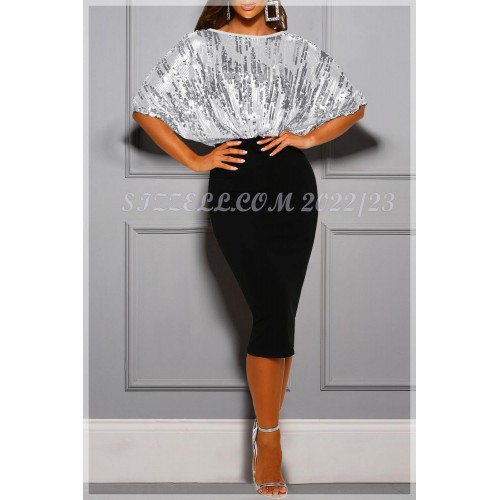 THE “SHANE” LUXE SEQUIN TOP DRESS...  SILVER/BLACK.