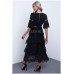 THE “FRILLA” SWISS DOT SHEER LACE FRILL DETAIL DRESS … BLACK
