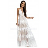 THE “BETH” WHITE NUDE LACE HALTER MAXI  DRESS…