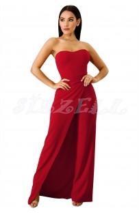 THE "GEM" STRAPLESS SLIT LEG UTRA CHIC LUXE JUMPSUIT...  RED...