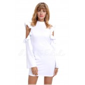 THE "LYNN"  MODERN RUFFLED COLD SHOULDER LUXE DRESS... WHITE...