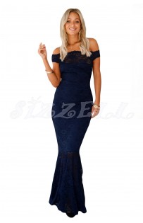 THE "CAMILLE" BARDOT LUXE LACE MAXI DRESS... NAVY...