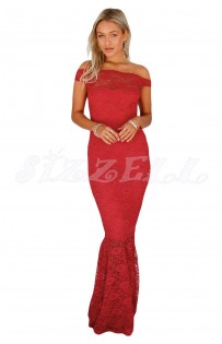 THE "CAMILLE" BARDOT LUXE LACE MAXI DRESS... RED...